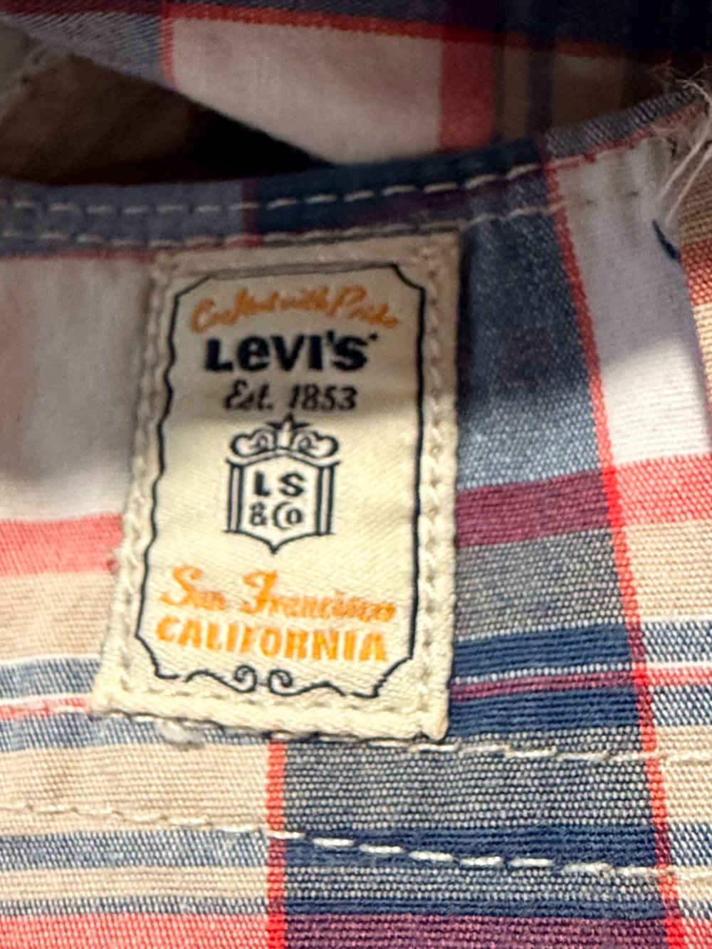 Levi’s California Plaid Cotton Stretch Shorts Red White Blue Casual Summer - Picture 6 of 11